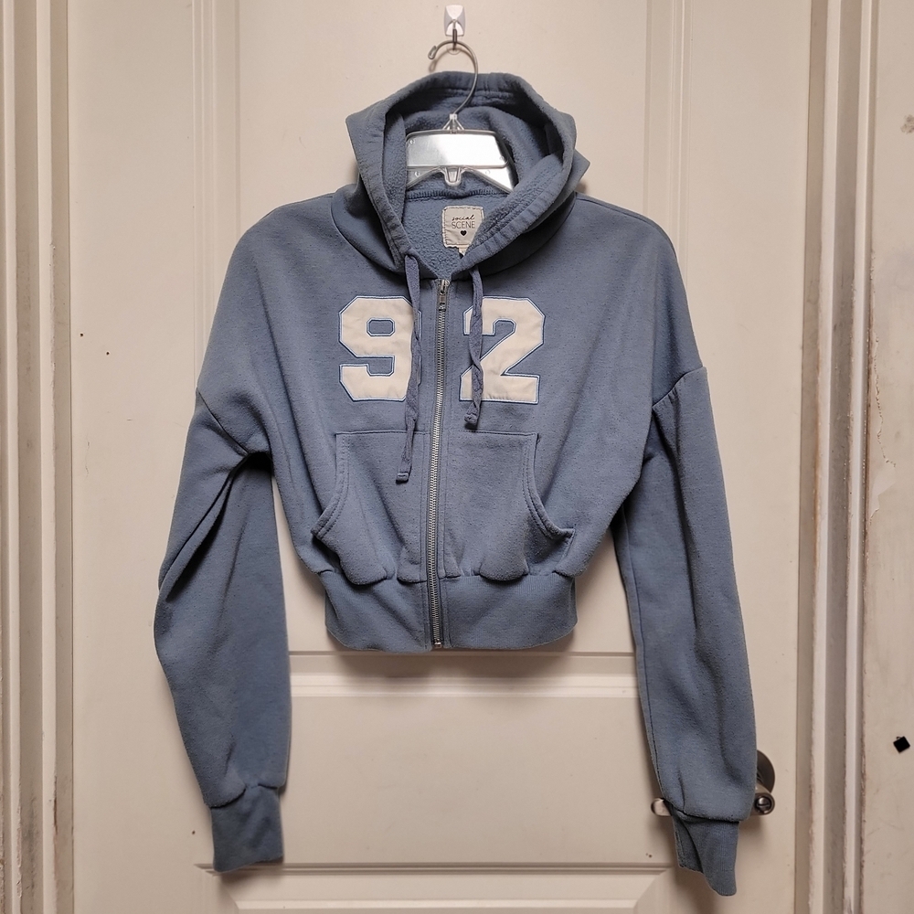 Social Scene Blue Hoodie Crop-Top Sz XS